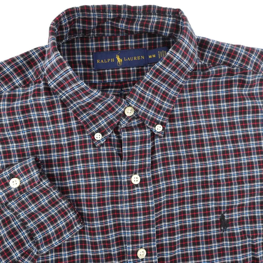 Polo Ralph Lauren Plaid Button Down Shirt Navy Red Long Sleeve Mens Medium